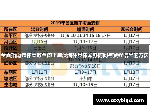 全面指南教你高效查询下庙澳洲杯具体举办时间与赛程信息的方法 全面指南教你高效查询下庙澳洲杯具体举办时间与赛程信息的方法